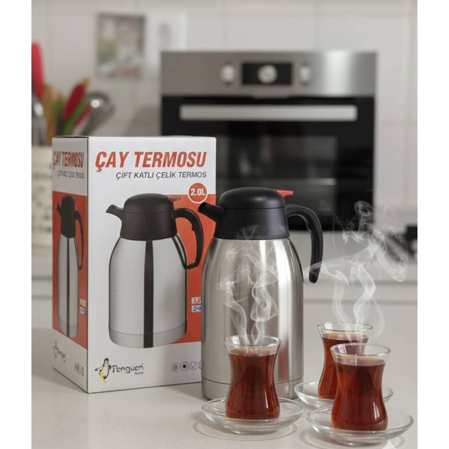 Penguen Çay Termosu 2.0 L Çift Katlı Çelik